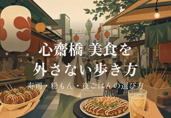 心齋橋 美食を外さない歩き方｜寿司・粉もん・夜ごはんの選び方 アイキャッチ